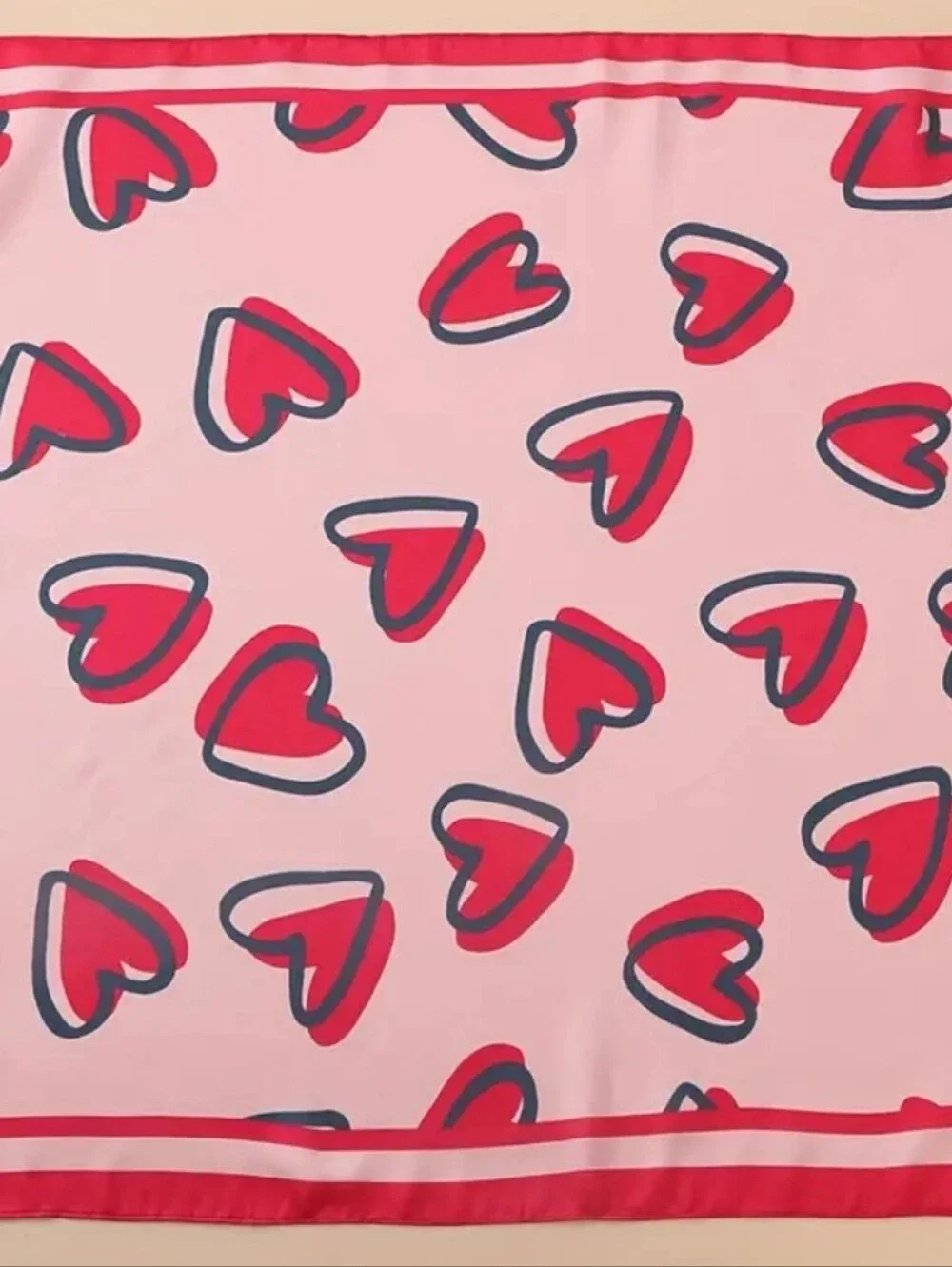 Silk-feel Pink Heart Print  Scarf  Head Scar, Neck Scarf